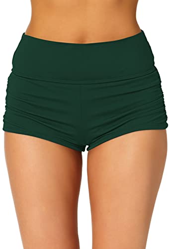 Pink Queen Women's High Waisted Swim Bottoms Bathing Suit Board Shorts Ruched Tummy Control Swimsuit Bottom