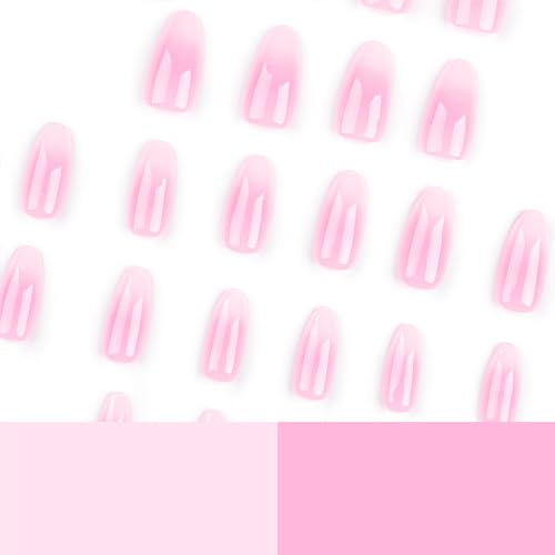 Pink White Gradient Press on Nails Medium Almond Fake Nails French Tip False Nails Glossy Full Cover Stick on Nails Acrylic Ombre Artificial Nails for Women Girls Glue on Nails 24 Pcs - Image 3
