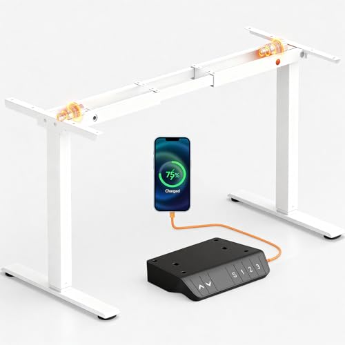 OffiGo Elektrischer Höhenverstellbarer Tischgestell mit Dual Motor und USB-Ladegerät, Stehtisch Gestell für Home Office und Gaming, Schwarz