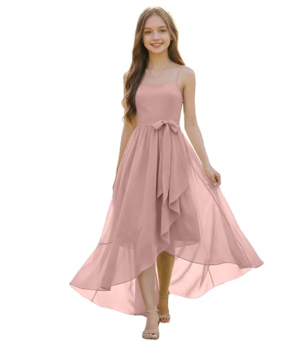 FLwuhui Junior Bridesmaid Dresses Dusty Rose Chiffon Flower Girl Dress Square Neck Girls Formal Dresses US12