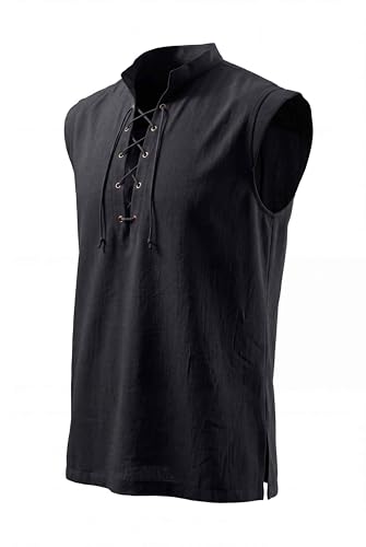 Mens Pure Cotton Tank Top Drawstring Sleeveless Shirts Medieval Viking Pirate Renaissance Costume