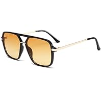 CIKJUK Pilot Sunglasses Womens Mens Retro 70s Tinted Lens Ladies Sun Glasses Vintage Square Metal Shades with UV400 Protection-Black/Orange