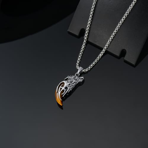 PELOVNY Wolf Necklace Sterling Silver Tiger Eye/Onyx Wolf Teeth Pendant Jewelry for Men, Women & Gifts2