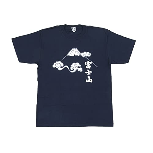 NOREN Camiseta japonesa Kanji de manga corta (JAPANORAMA) 100% algodón, talla holgada, unisex, para hombre y mujer, Mt.fuji / azul marino, L