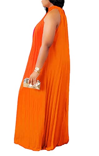 Image of Aro Lora Womens Casual Sleeveless Plus Size Chiffon Halter Neck Pleated Loose Long Maxi Dress
