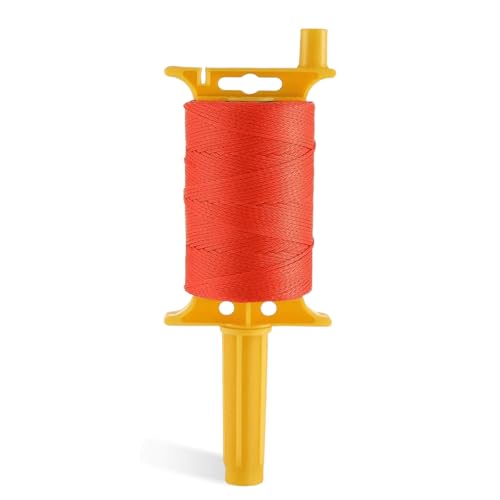 Mason Line Cord with Handle Reloadable Reel #18 Braided Nylon Line 600 Feet of High Strength Nylon Line for Gardening or Masonry Tools Kite Twine Fluorescent Orange