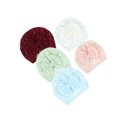 Newborn Lace Hats with Bowknot Solid Color Baby Turban Breathable Infant Beanie Caps.(MZ19)
