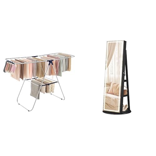 SONGMICS Clothes Drying Rack, LED Jewelry Cabinet Standing, ULLR52BU and UJJC008B01