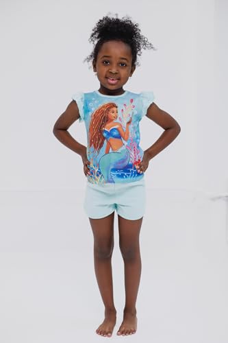 Disney Little Mermaid Ariel Toddler Girls T-Shirt and French Terry Shorts Outfit Set Blue 5T - image 2
