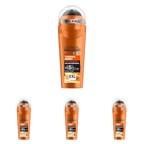 L'Oréal Men Expert Thermic Resist Desodorante Para Hombre Roll-On Anti-transpirante 48h eficaz incluso a 45ºC XXL 100ml (Paquete de 4)