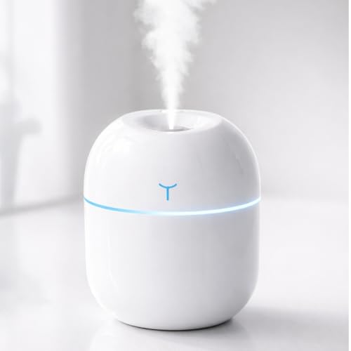 Portable Mini Humidifier 220ml, USB Personal Cool Mist Humidifier with 2 Mist Mode, Auto Shut-Off & Quiet Operation for Bedroom, Office, Desk & Car (White)