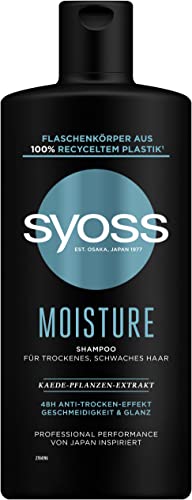 Syoss Champú Moisture (440 ml), champú hidratante que aporta suavidad al cabello seco y débil, champú con fórmula vegana y extracto de plantas Kaede