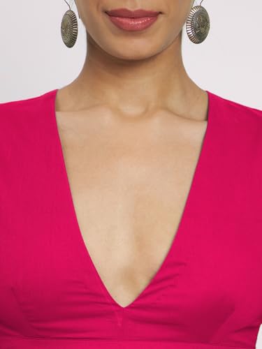 Image of Thevasa Women's Everyday Divine Depth V Neck Half Sleeves Blouse