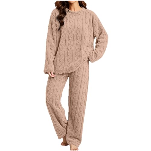 Warm Pajamas for Women Set Long Sleeve Winter Fleece 2 Piece Lounge Pjs