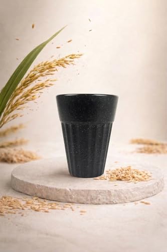 Image of Eco-Friendly Tea Cup Set of 2 | Kulhad Style Coffee & Tea Mugs | 140 ml Unbreakable, Stain-Free, Heat Resistant, Reusable, Microwave Safe | Rice Husk & Bamboo Fibre | Midnight Black