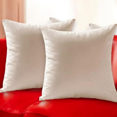 Seechoo Velvet Cushion Covers, Set of 2, 45cm x 45cm, 18x18 Inch, 17 Colours, Extra Soft Plush, Decorative, Invisible Zipper (Cream)