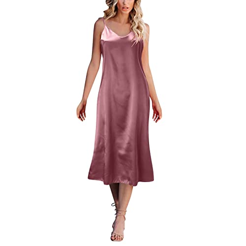 Nachthemd Damen Lang Satin - Negligee Damen Sexy Große Größe, Trägerkleid Einfarbige Nachthemd V Ausschnit Babydoll Unterkleid Leicht Nachtkleid...