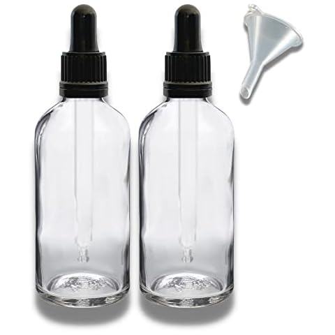AVALON 100ml GLASS DROPPER BOTTLES, 2 Pcs, Empty Dropper Bottles with Glass Pipette Dropper + Funnel, for Aromatherapy and Essential Oil Blends (Clear) Cover