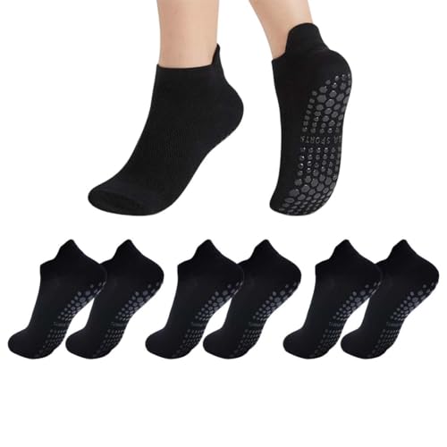 JUGUTA Calzini Antiscivolo Donna, 3 Paia, Per Yoga Pilates Fitness, Taglia 35-42, Colore Nero.