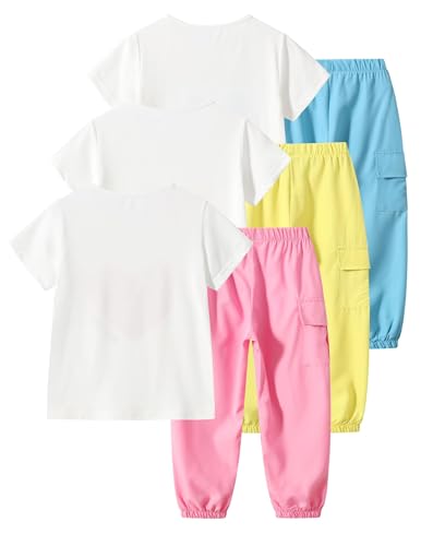 Image of Girls 4 Pieces Outfits Short Sleeve Printed Tee Tops and Pants Set 4-12Y