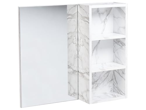 Beliani Meuble de Salle de Bains avec Armoire à Glace Effet Marbre Blanc Joinville
