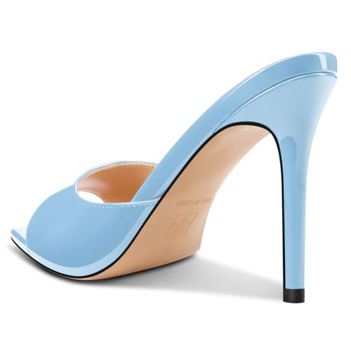 Image of TNYNFBEB Womens Stiletto High Peep Open Pointed Toe Sandals Mules Shoes Slip-on Slingback Office Party Dress Patent Leather Summer 3.9 Inches Heels