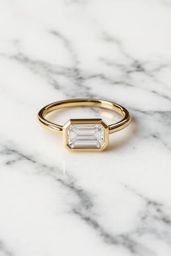 2Ct Emerald Cut Moissanite Engagement Ring 14k Yellow Gold East West Solitaire Ring Dainty Minimalist Promise Statement Jewelry Gift for Wife2
