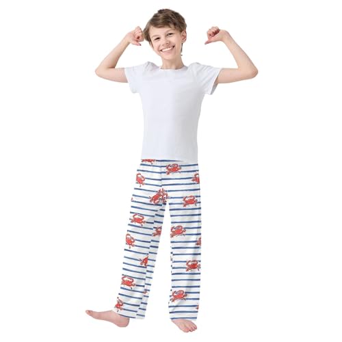 Boys' Pants Trendy Red Ocean Crab Blue Stripe Long Bottoms Jogger Pants Elastic Waist Trousers with Pockets S-XL2
