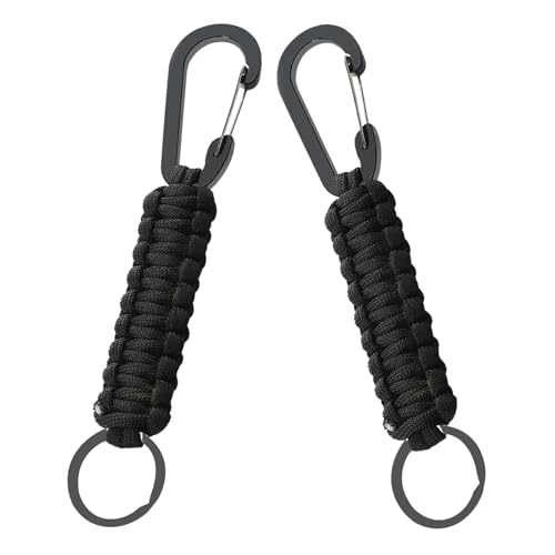 Paracord Keychain with Carabiner, Portable Military Braided Carabiner Key Chain Clip with Strap for Outdoors/Keys/Men/Women(Black+Black)