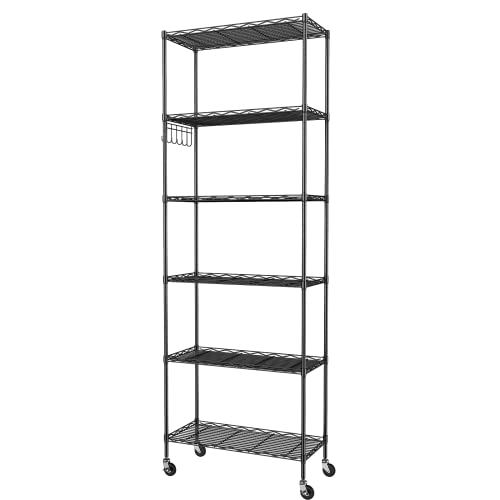 Homdox 6-Tier Storage Shelf Wire Shelving Unit Free Standing Rack Organization with Caster Wheels...