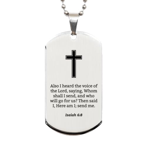 Isaiah 6 8 Necklace - Isaiah 6:8 Bible Verse Dog Tag Necklace for Men - Christian Bible Gifts for Women Scripture with Cross Religious, Inspirational Gifts Him Her
