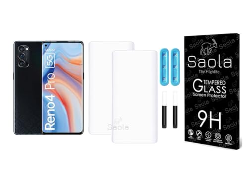 Image of Saola Curved UV Tempered Glass For Oppo Reno 4 Pro. Comes With UV Light & Glue For Finest Pasting. Edge To Edge Protection With Case Friendly Fit. (Pack Of 2)