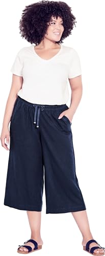 EVANS Women's Plus Size Wide Leg Crop Trouser Navy
