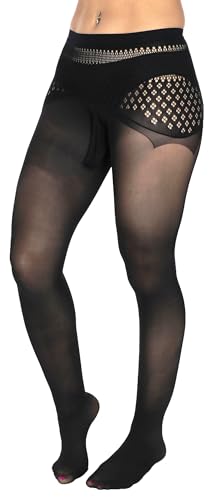 Mona's Choice Lightweight Semi-Opaque Low Waist Mens Trouser Tights/Mens Pantyhose (US, Alpha, Large, Regular, Regular, Pouch, Black)