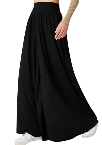 GRASWE Women Palazzo Pants Elastic High Waist Baggy Trousers Summer Casual Wide Leg Pants
