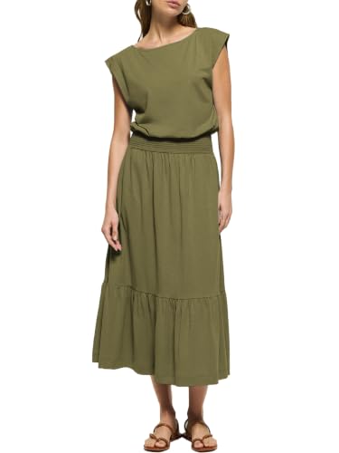 Image of Kikibell Women Cap Sleeve Midi Dress, Casual Sundress with Pocket