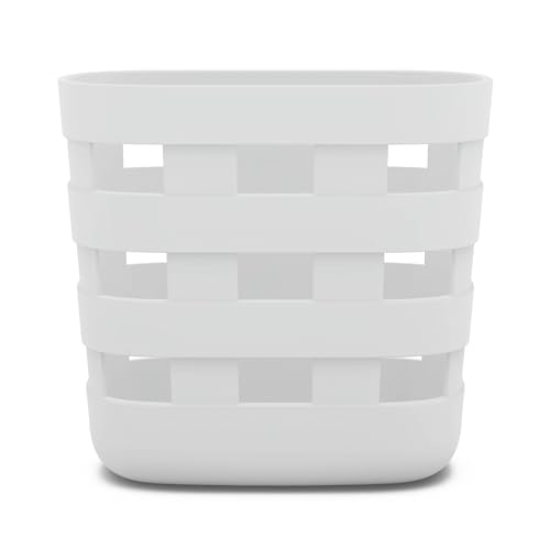 Image of Lalo Bath Time Storage Bin - Keep Items Organized & Dry with Non-Toxic Plastic, Easy Cleanup, Removable Drying Bin, Woven Baby Organizer, Secure Wall Attachment, 9 x 5.5 x 8.5 in - Coconut