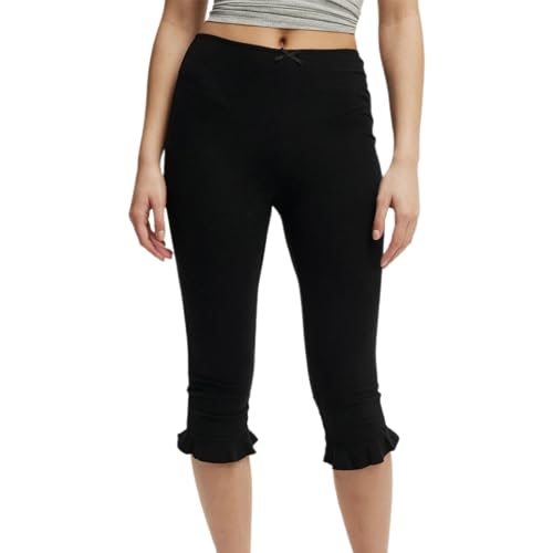 Amiblvowa Women Capri Pants Low Rise Elastic Waist Sexy Solid Y2k Cropped Leggings Knee Length 00s Summer Crop Tights Bottoms
