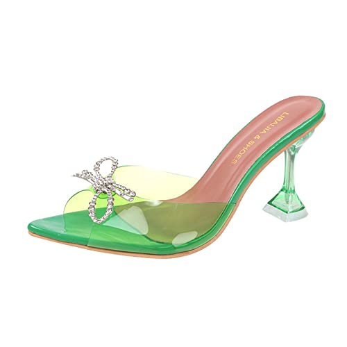 Sandales à talons hauts confortables en PVC transparent avec strass