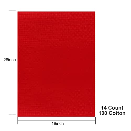 Image of Aida Cloth 14 Count Cross Stitch Fabric,19x28inch (14CT, Red)