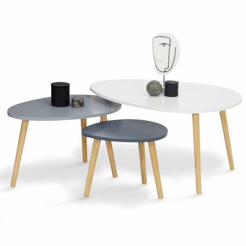 IDMarket - Lot de 3 Tables Basses gigognes Gaia laquées Blanc Gris scandinave