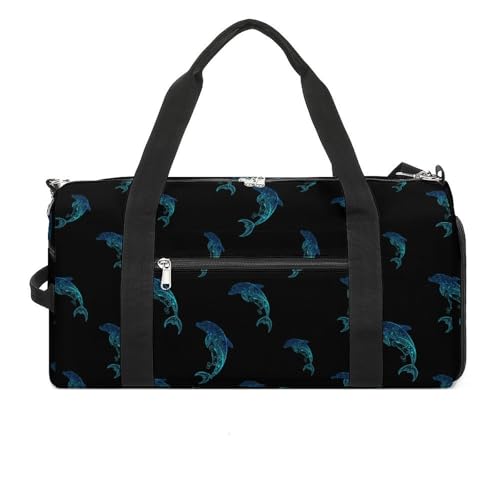 Dolphin Vintage Funny Gym Bag Travel Tote Bag Duffel Bag with Shoe Compartment for Weekender Sports Vacation