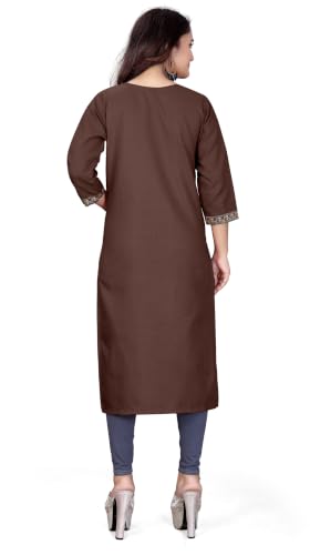Image of Women A-line Cotton Blend Round Neck 3 /4 Sleeve Embroidered Kurti Only