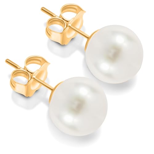 ISAAC WESTMAN® White Freshwater Cultured Pearl Stud Earrings For Women - AAA High Luster, 14K White Gold