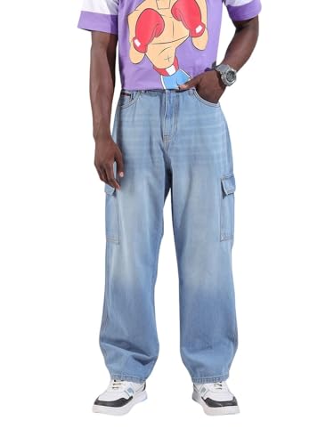 Image of The Indian Garage Co Men Baggy Solid Mid-Rise Cargo Jeans