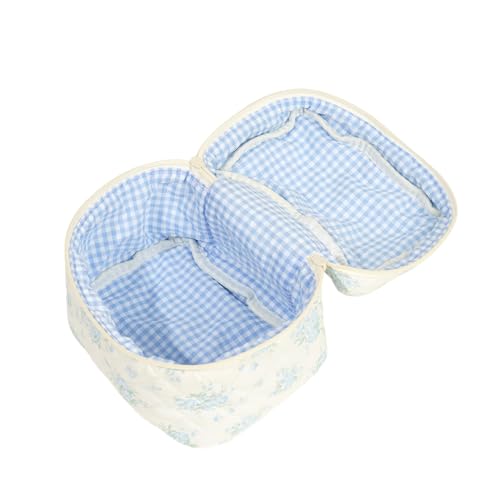 2Pcs Mini Floral Quilted Makeup Bag set,Cute Cosmetic Bag for Women and Girls,Travel Coqutee Aesthetic Organized Bag (blue and white)3