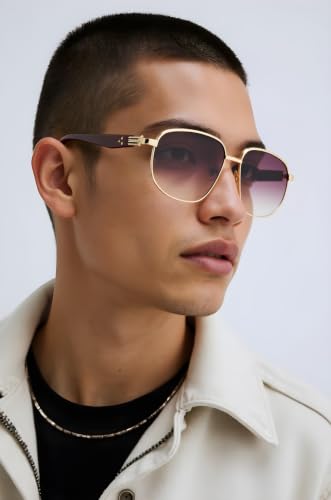 Image of Ted Smith Unisex Aesthetic-Bold Gold-Brown Aviator Sunglasses with UV Protected Lens