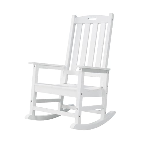 Image of Psilvam Oversized Outdoor Rocking Chair, HDPE Porch Rocker (White)