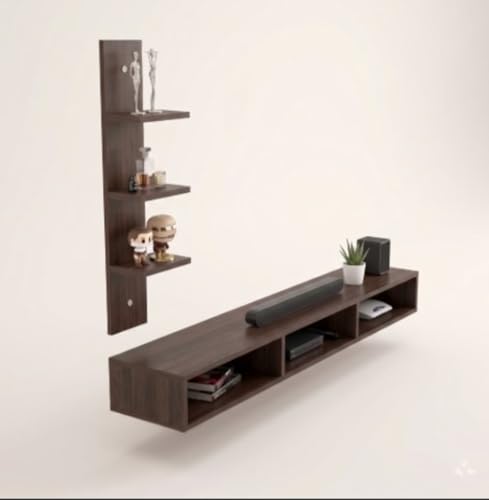 Image of Bros Moon Wall Mounted TV Cabinet, L-Shape, Choco White, MDF, Modern Style, Laminated Finish, for Living Room, Suits TV up to 55 Inches (Mocha Wenge, Single Pillar 32 Inches Base)
