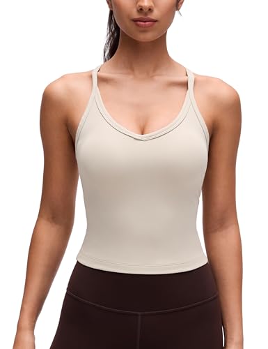 Image of CRZ YOGA Double Lined V Neck Cami Crop Tank Top | Yoga, Butterluxe Soft, Tight Fit, Racerback, Camisole Shirts for Women